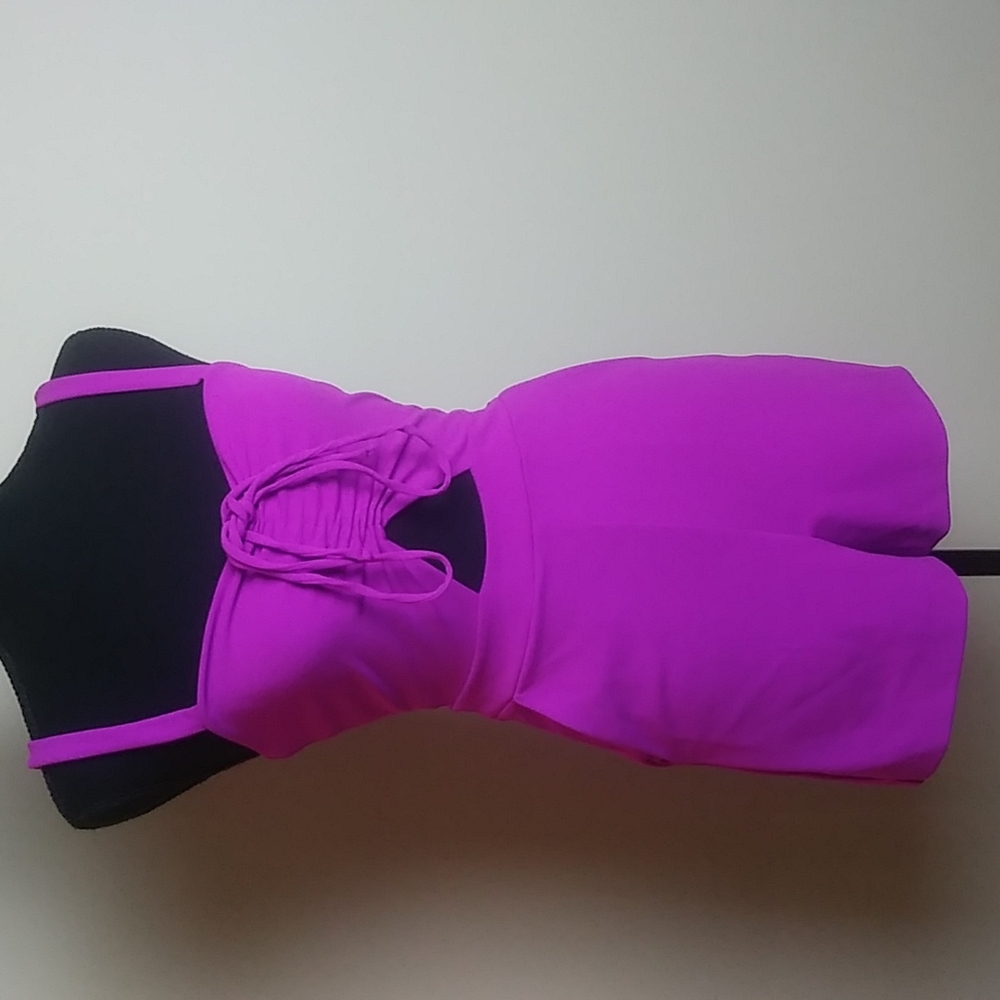 EXPRESS pink size XXS romper with cutout, rusching tie and 2 side pockets